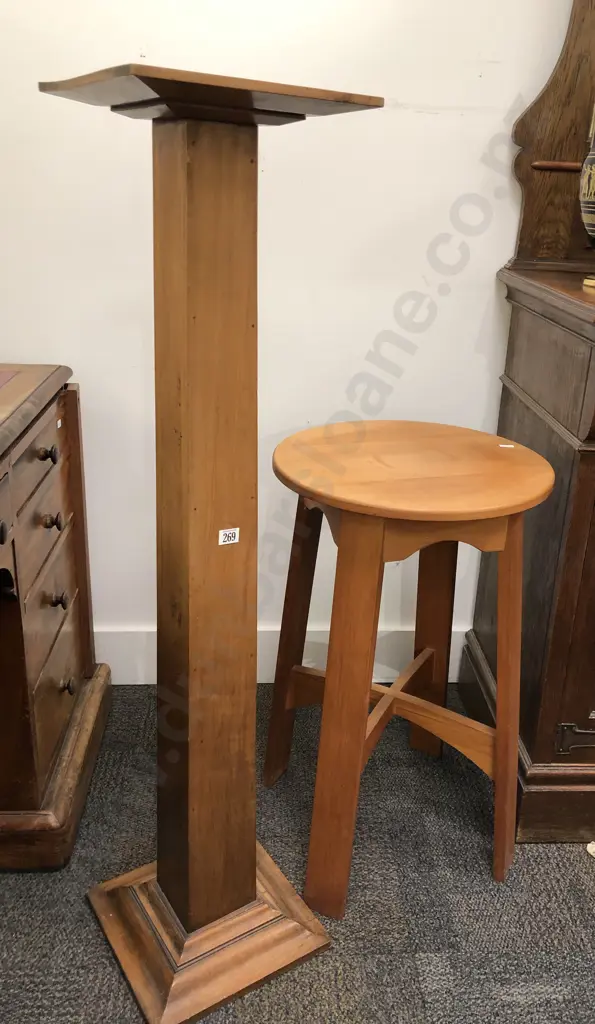 NZ Kauri Circular Table and Plant Stand Image 1++
