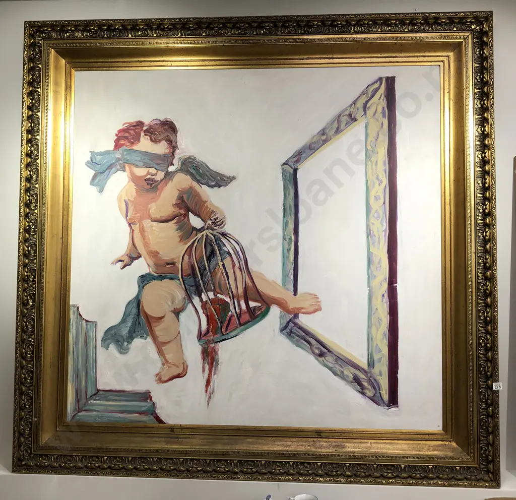 Large Gilt Framed Oil "Abstract Cherub Study" Image 1++