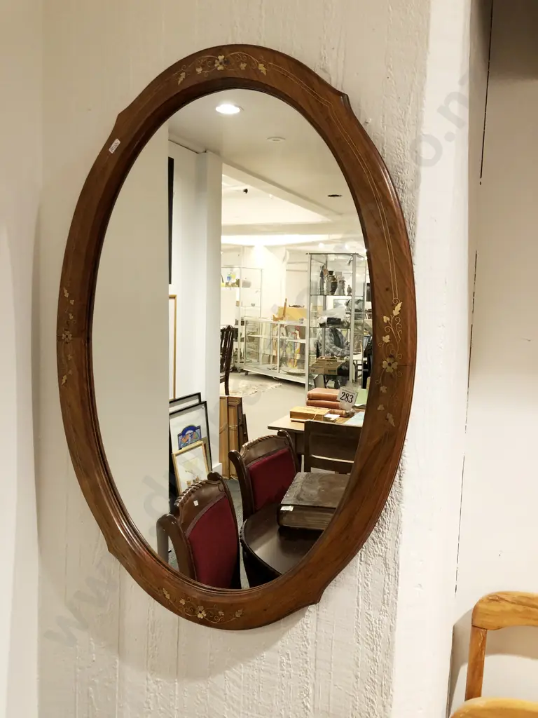 Brass Inlaid Oval Wall Mirror Image 1++
