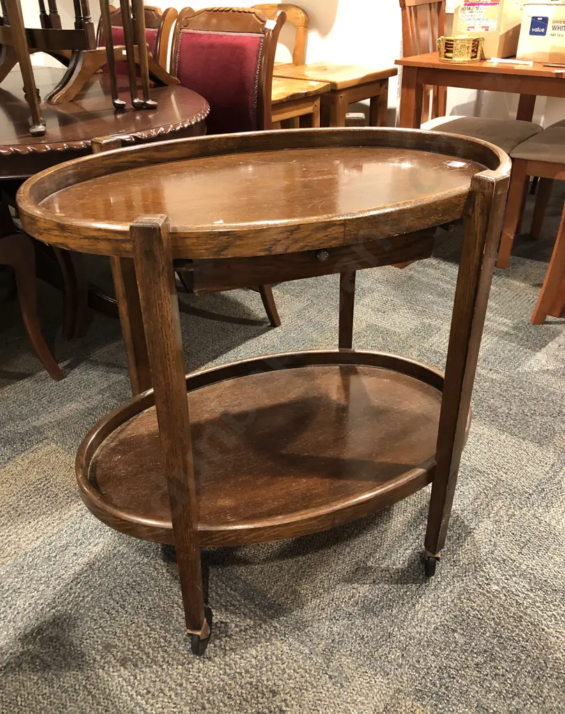 Oak Oval Two Tier Tea Trolley Image 1++