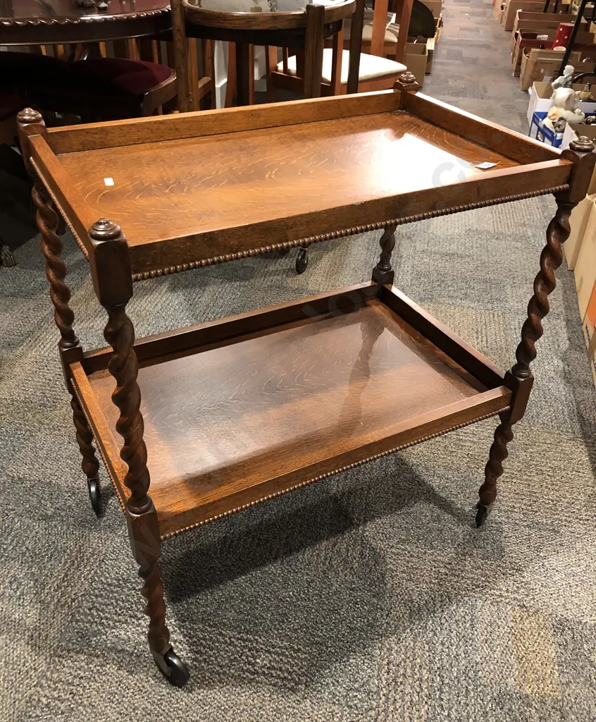 Oak Barley Twist Tea Trolley Image 1++