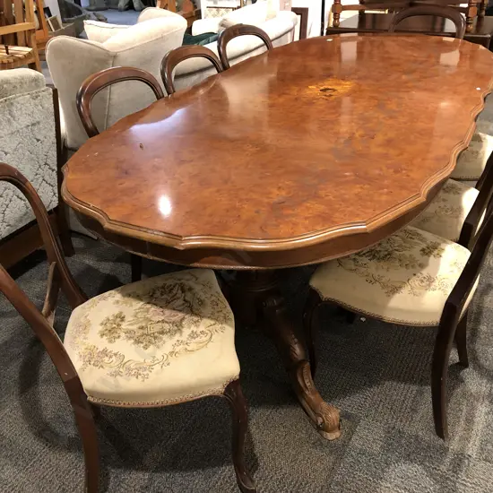 Reproduction Burr Walnut Dining Table and Eight Chairs
