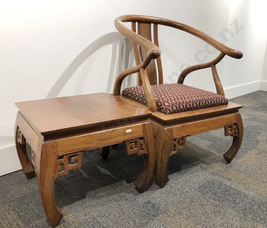 Chinese Brass Inlaid Yoke Back Armchair and Table Image 1++