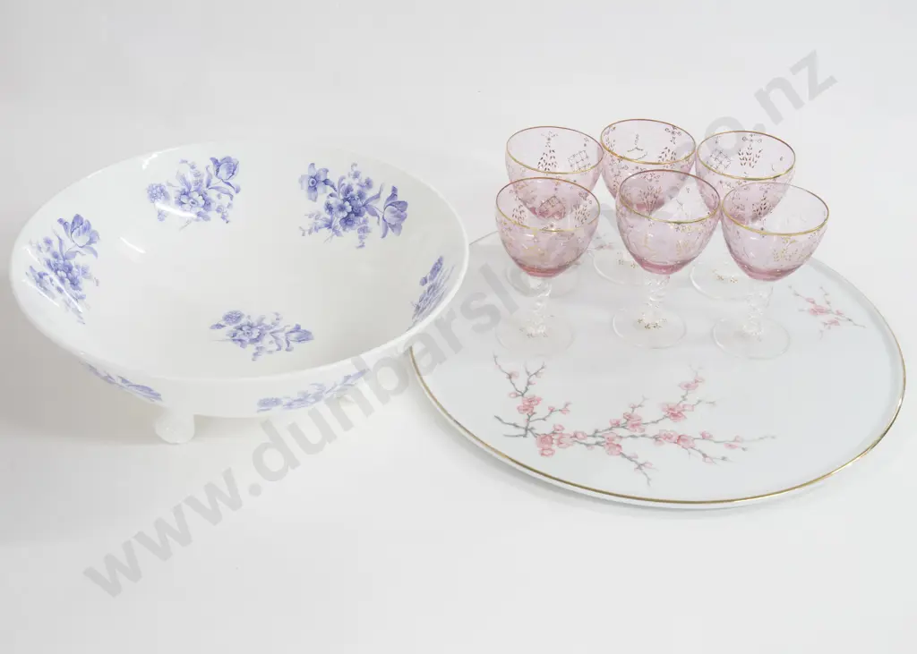 Coalport Footed Dish Together With Hutschenreutter Platter and Six Fancy Liqueur Goblets Image 1++