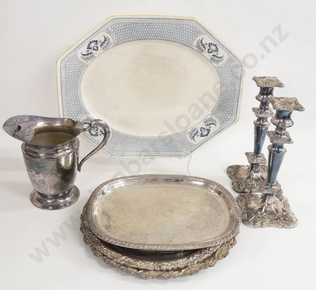 Five Various Pieces of Silver Plate incl. Pair S/P Candlesticks and Victorian Ashet Image 1++