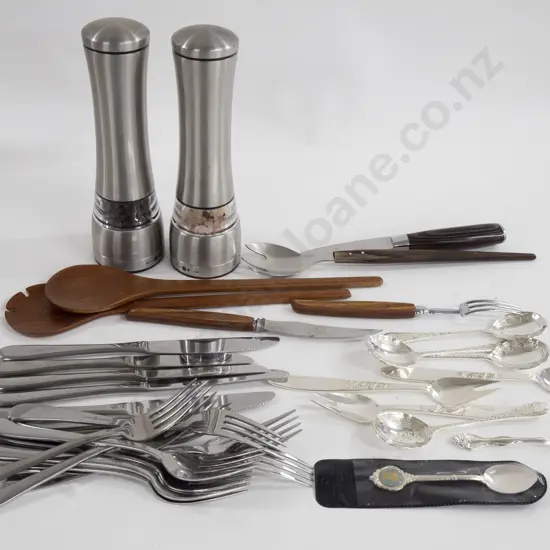 Box of Various Cutlery and Serving Implements