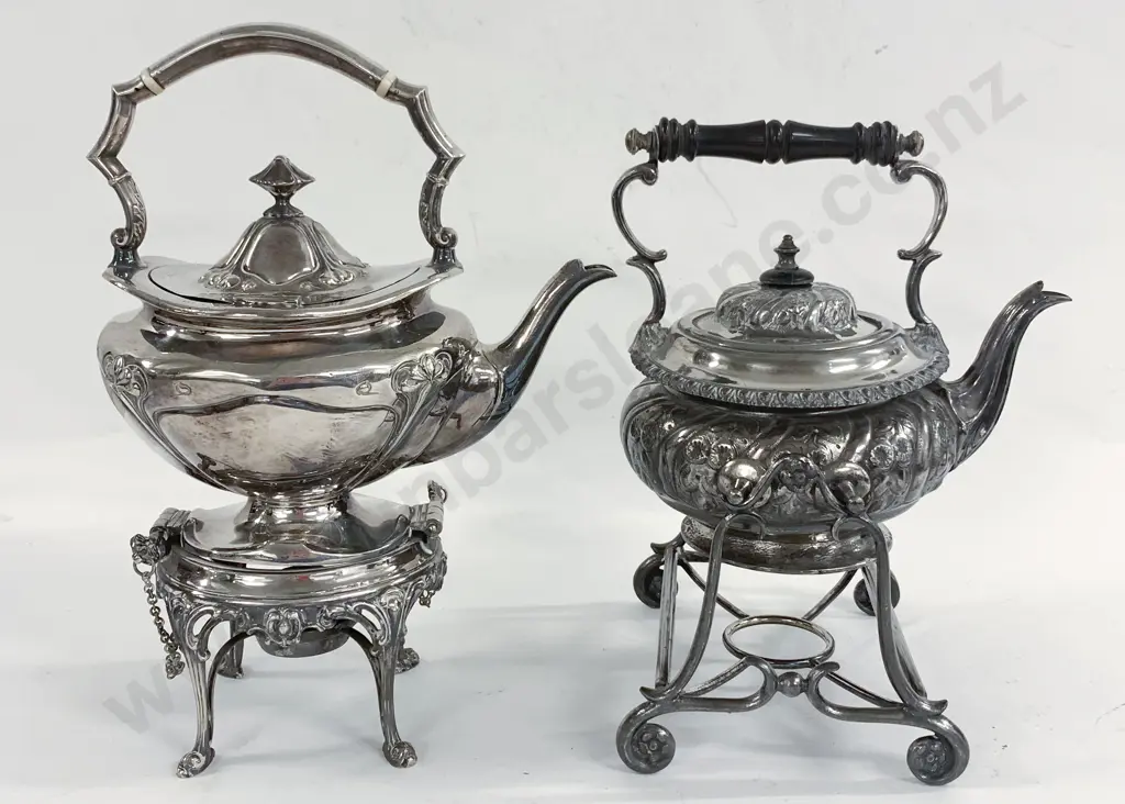 Two Victorian Silver Plate Spirit Kettles (one AF) Image 1++