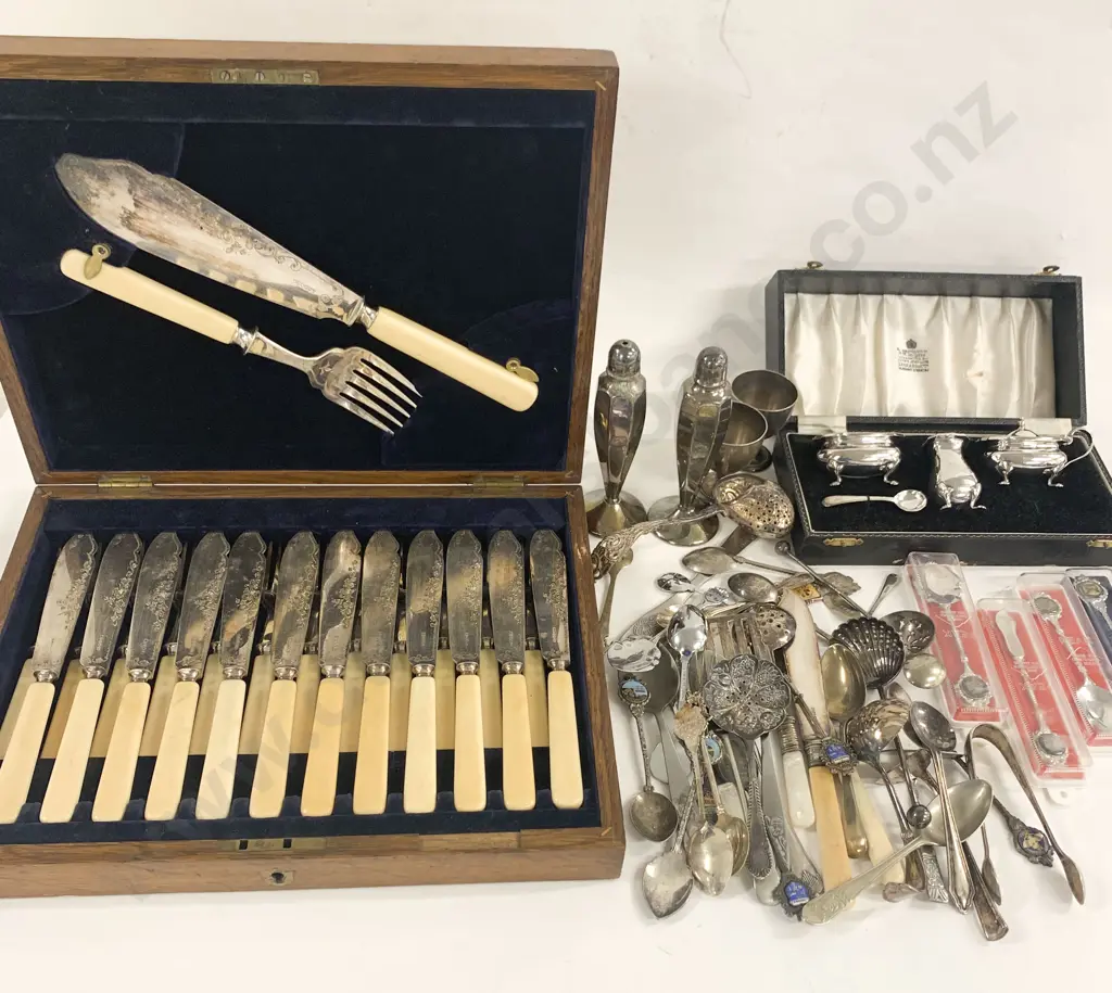 Cased Set of Bone Handled Cutlery Together With Cruet Set and other Various Silver Plate Image 1++