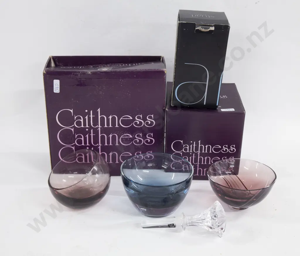 Three Caithness Glass Bowls Together With Stuart Crystal Bottle Stopper Image 1++
