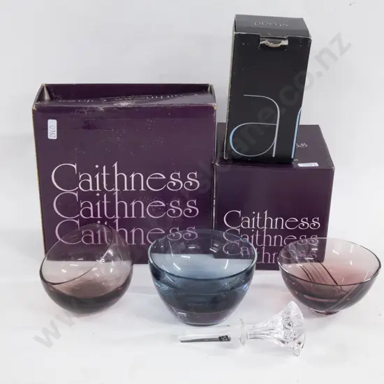 Three Caithness Glass Bowls Together With Stuart Crystal Bottle Stopper