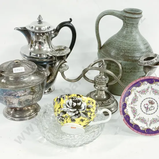 Various Pottery. Silver Plate