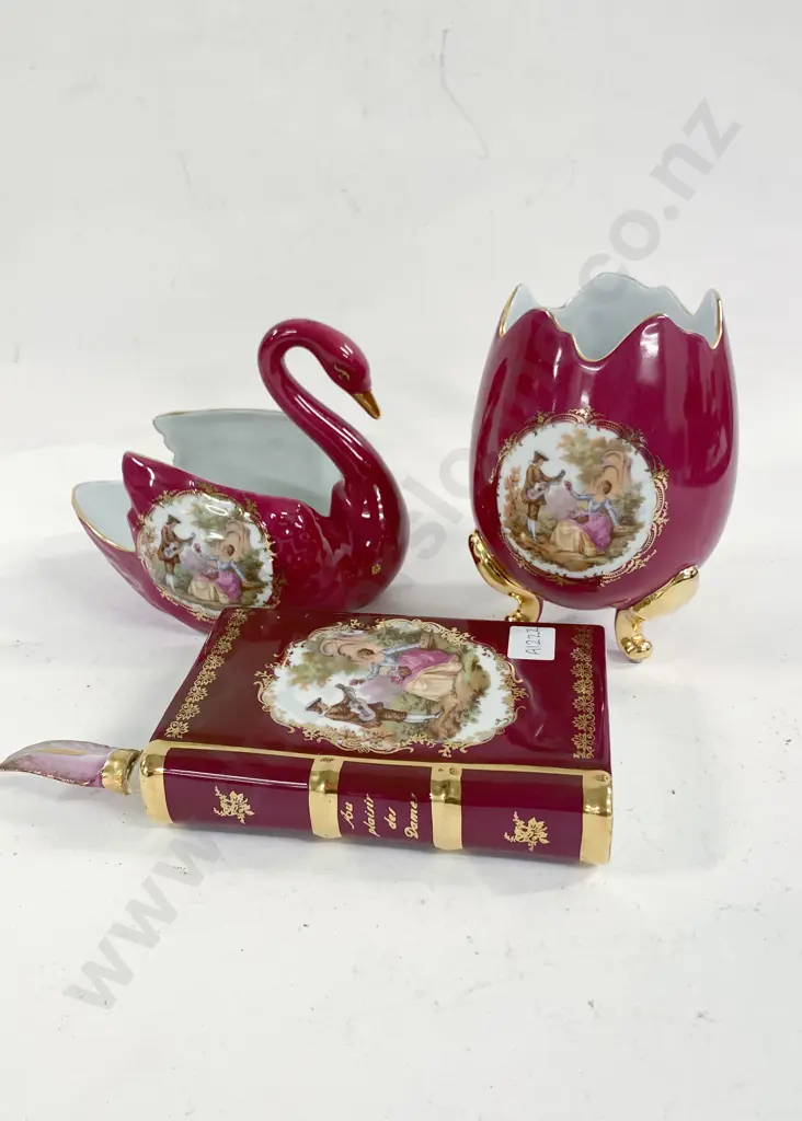 Three Large Pieces of Limoges incl. Decanter Formed as Book Image 1++