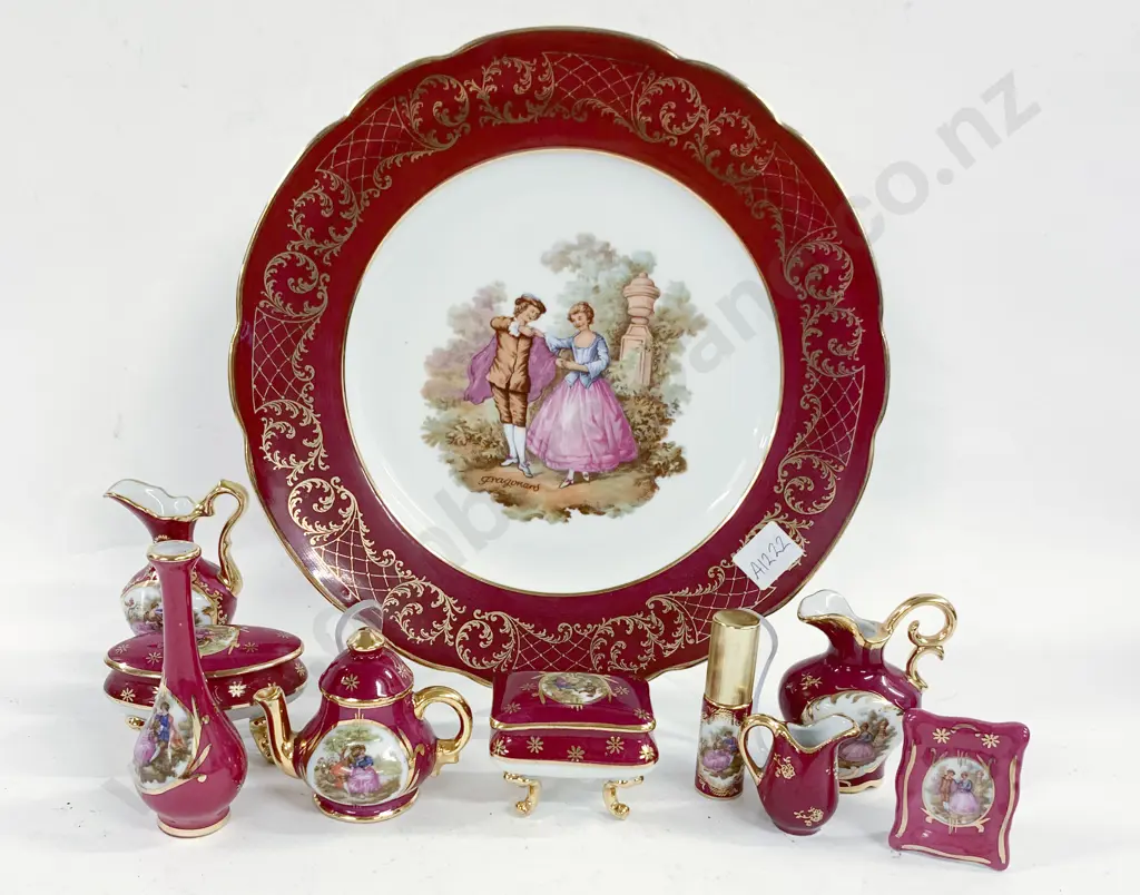 Nine Miniature Pieces of Limoges on Matching Plate Image 1++