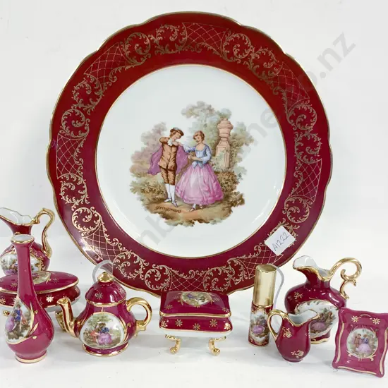 Nine Miniature Pieces of Limoges on Matching Plate