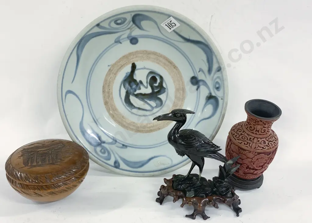 Provincial Ming Shallow Bowl with Cinnabar Lacquer Vase Image 1++