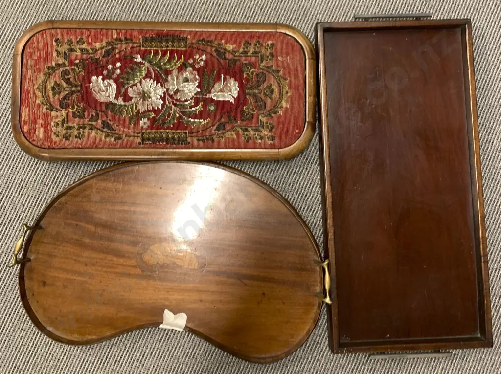 Victorian Beaded Tray and Two Mahogany Trays (Some Faults) Image 1++