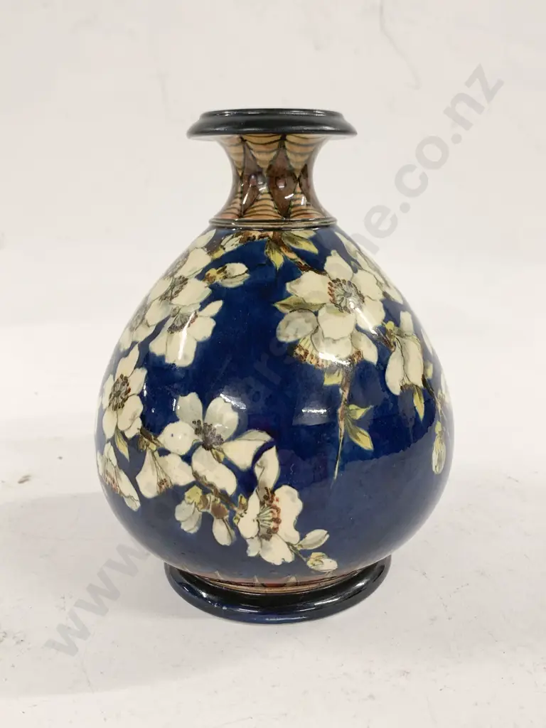 Doulton Lambeth Faience Vase Hand Painted with Blossom Image 1++