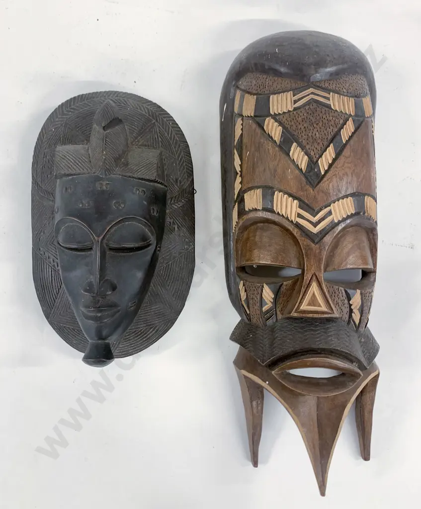 Antique African Ebonized Wood Tribal Mask with Other Modern Image 1++