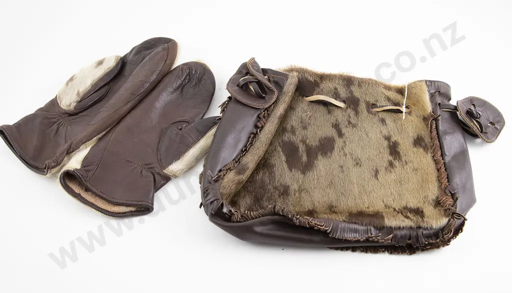 Leather and Seal Skin Bag and Gloves Image 1++