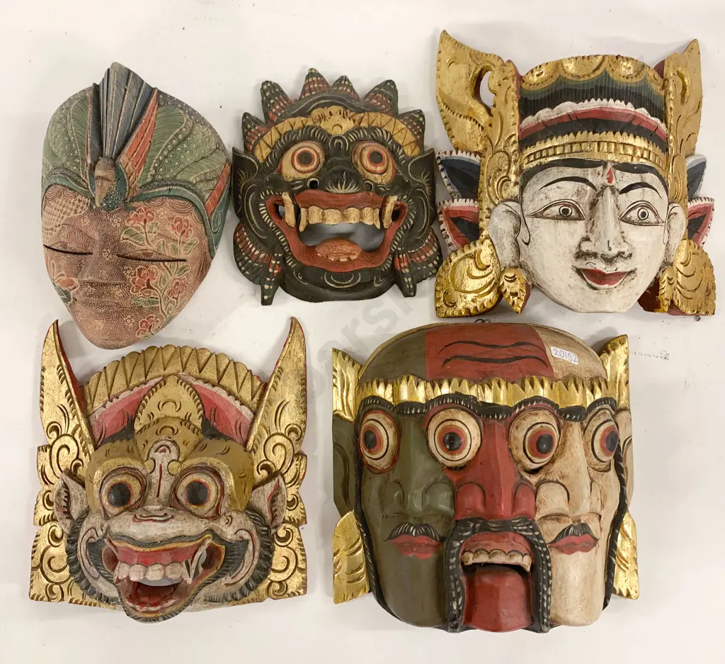 Five Various Asian Wall Hanging Masks Image 1++