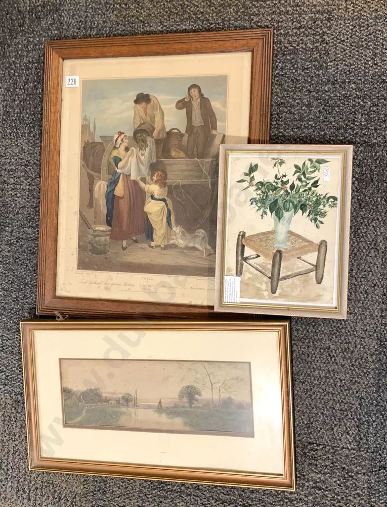 J. L. Stewart Watercolour "On the Winsome Norfolk" Together With Cries of London Print and Other Still Life Study Image 1++