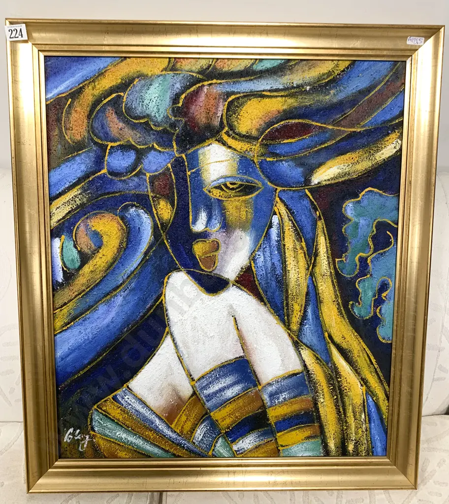 Mixed Media on Board Stylized Female Portrait Image 1++