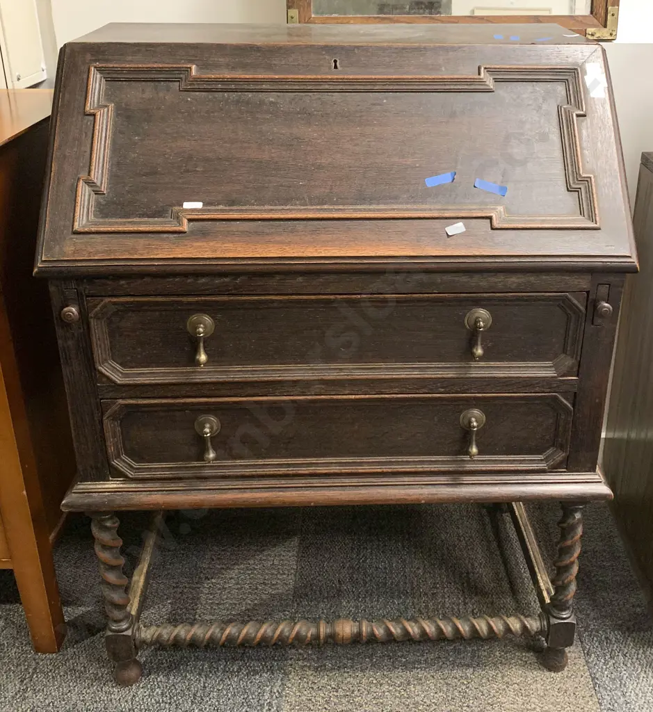 Oak Barley Twist Writing Bureau (Borer) Image 1++