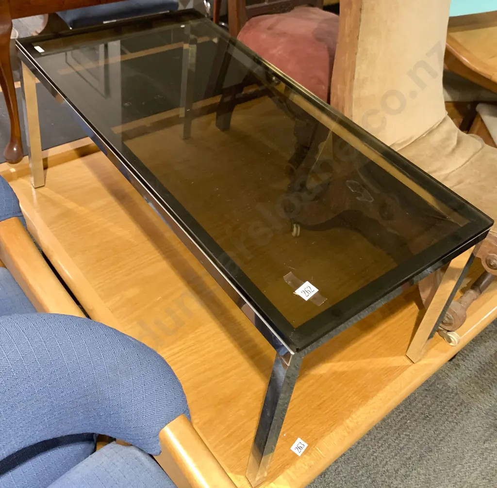 Smoke Glass Top Chrome Base Coffee Table Image 1++