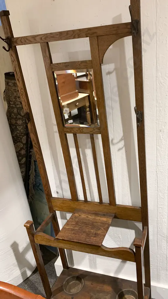 Oak Hall Stand With Beveled Mirror Inset Image 1++