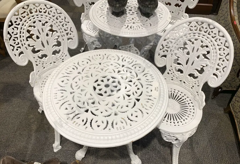 Reproduction Victorian Cast Iron Patio Table & Pair Chairs Image 1++