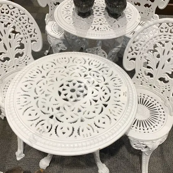 Reproduction Victorian Cast Iron Patio Table & Pair Chairs