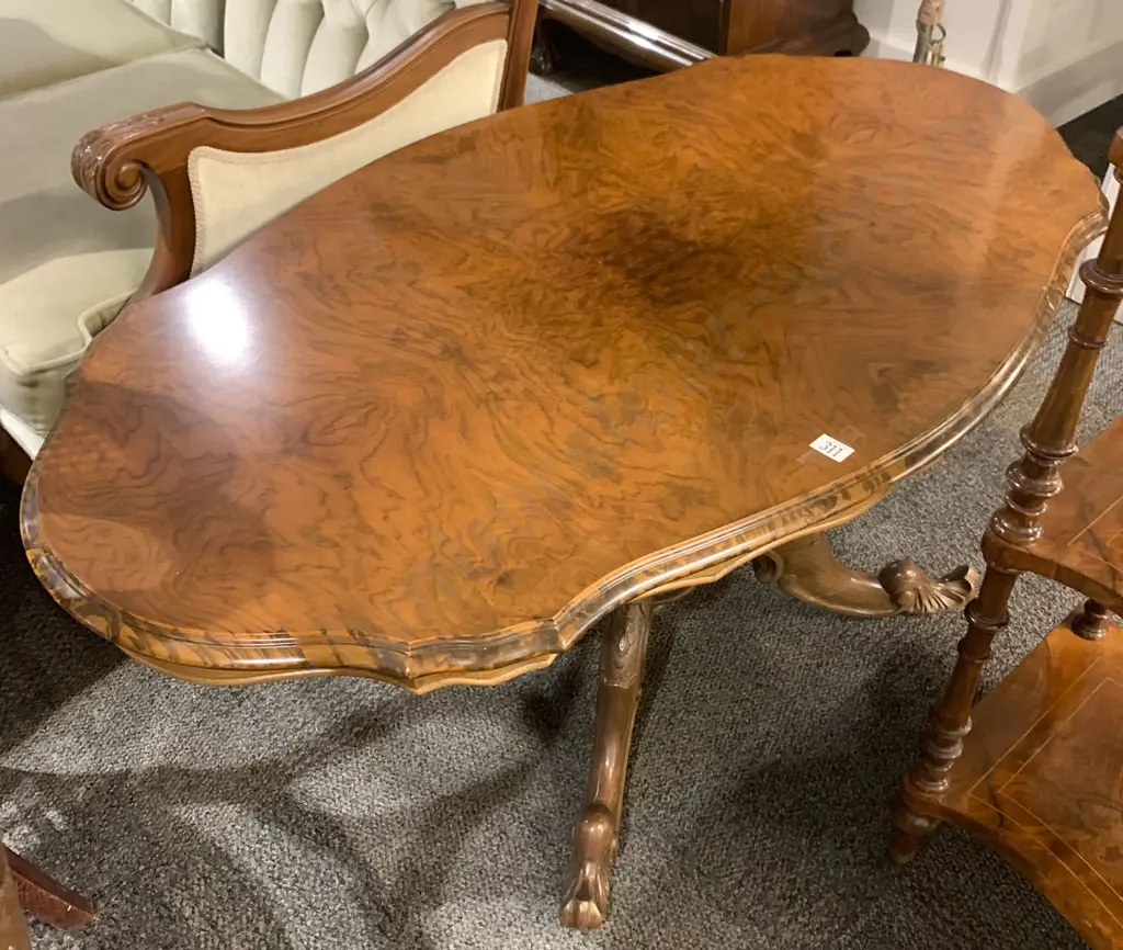 Modern Walnut Serpentine Shaped Coffee Table Image 1++