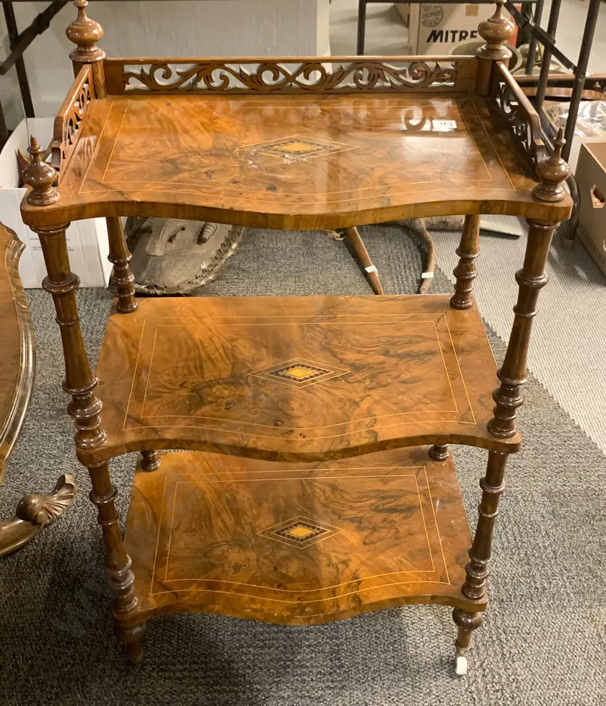 Victorian Walnut Inlaid Whatnot (top shelf with damage) Image 1++