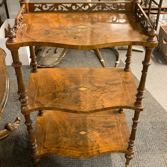 Victorian Walnut Inlaid Whatnot (top shelf with damage)
