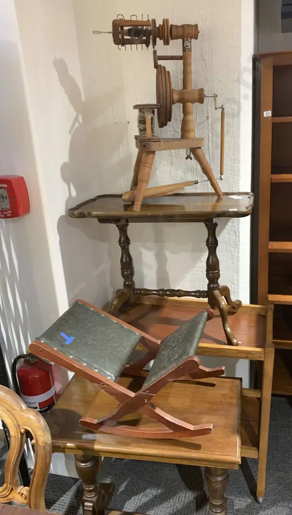 Two Side Tables with tea trolley & footstool Image 1++