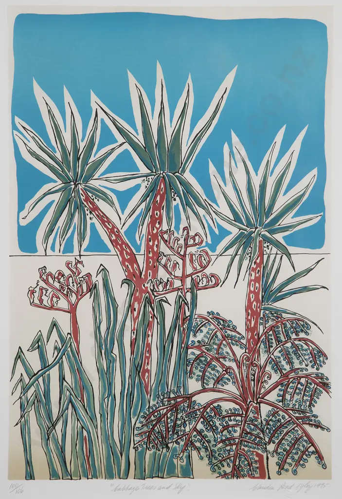 Claudia Pond Eyley - Cabbage Trees & Sky Image 1++