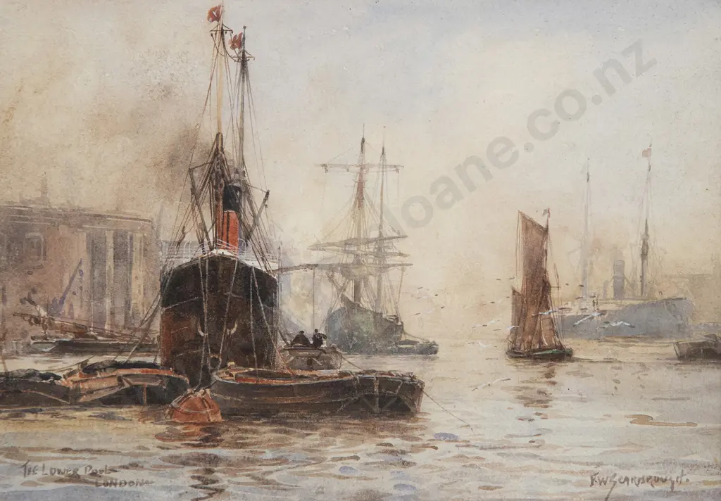 F W Scarborough (British 1860-1939) - The Lower Pool London Image 1++