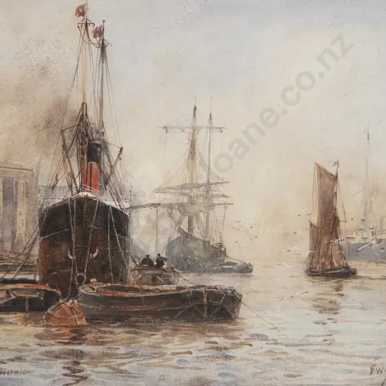 F W Scarborough (British 1860-1939) - The Lower Pool London