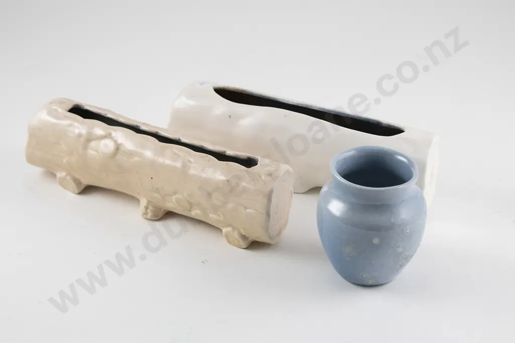 Two O C Stephens Trough Vases formed as logs with Posy Pot Image 1++