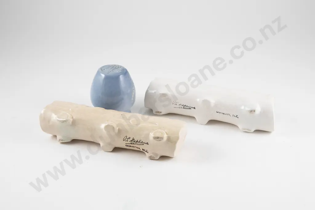 Two O C Stephens Trough Vases formed as logs with Posy Pot Image 1++