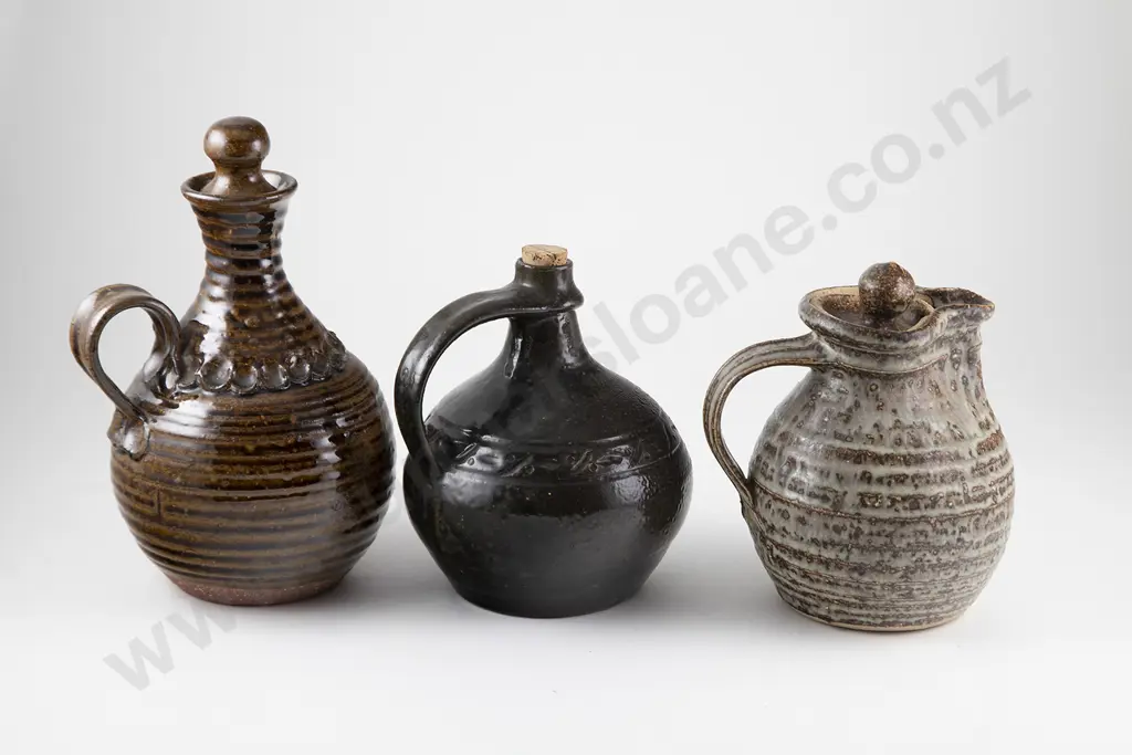 Three Various NZ Pottery Flagons Image 1++
