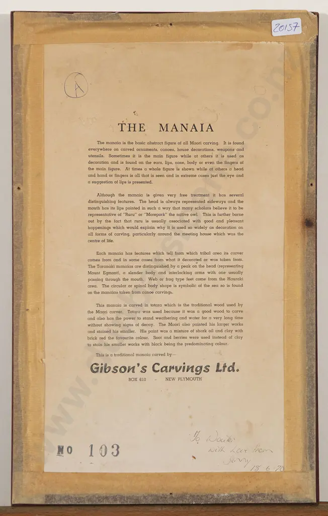 Gibson's Carvings Ltd - The Manaia Image 1++