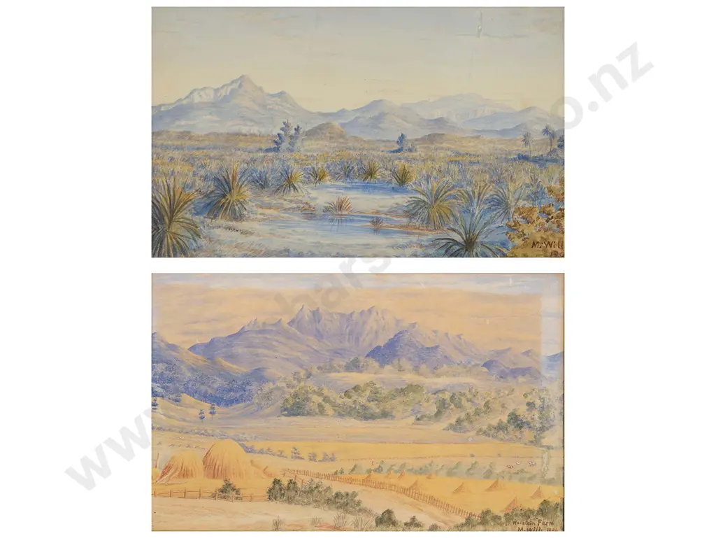 Mary Wills (nee Wykes) - Two NZ Colonial Watercolours Image 1++