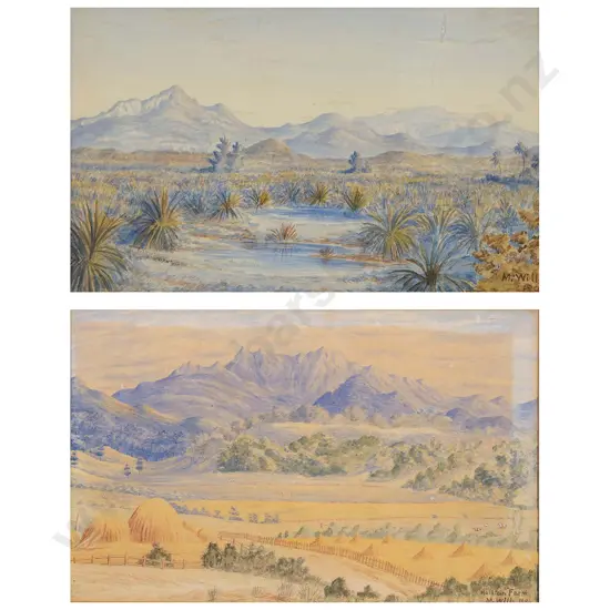 Mary Wills (nee Wykes) - Two NZ Colonial Watercolours