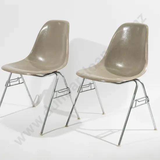 Charles and Rae Eames for Herman Miller  A pair of vintage Grey shell chairs, circa 1960s