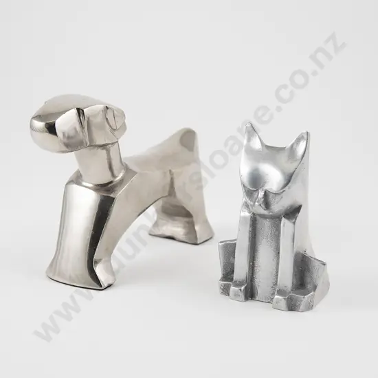 Cubist deco style metal dog and cat