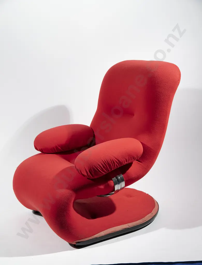 Italian 4P Biomorphic Lounge Chair with Original Red Upholstery Image 1++