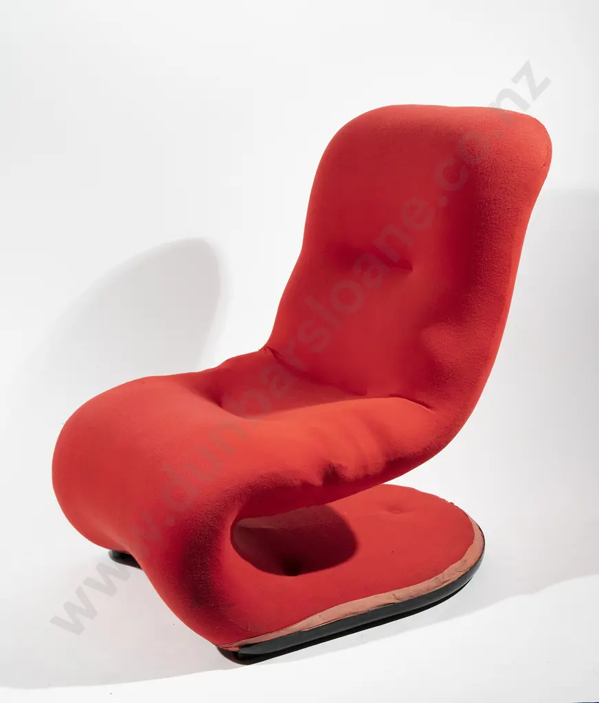 Italian 4P Biomorphic Lounge Chair with Original Red Upholstery Image 1++