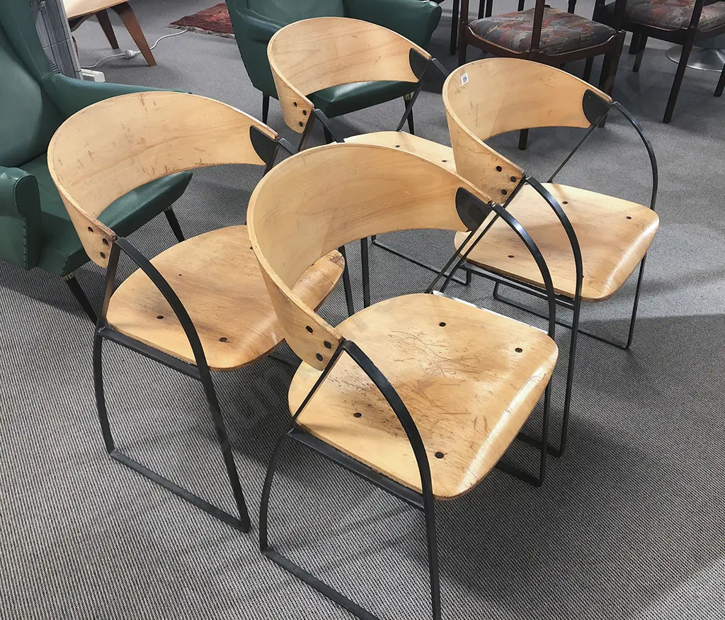 Set of Eight Plywood and Metal  chairs Image 1++