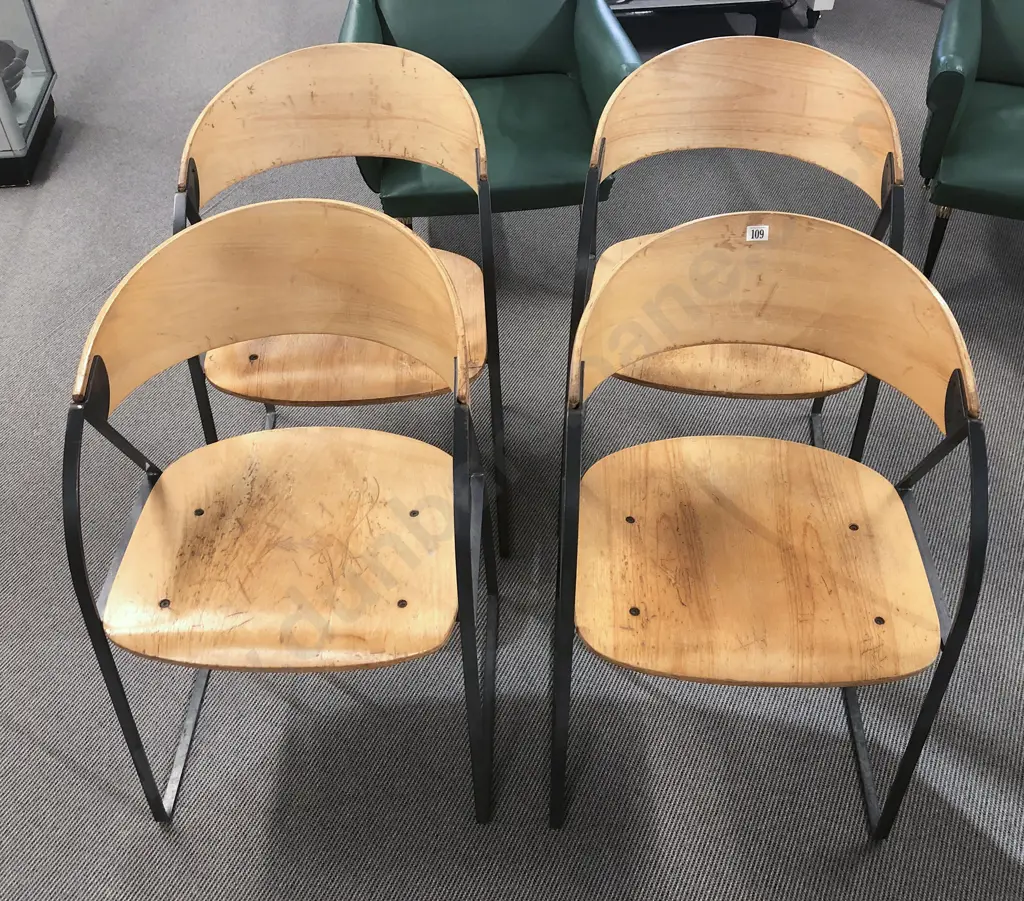 Set of Eight Plywood and Metal  chairs Image 1++